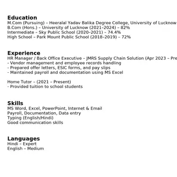 ayushi tripathi English Home Tutor in Sarojini Nagar Lucknow with 5 Years Experience